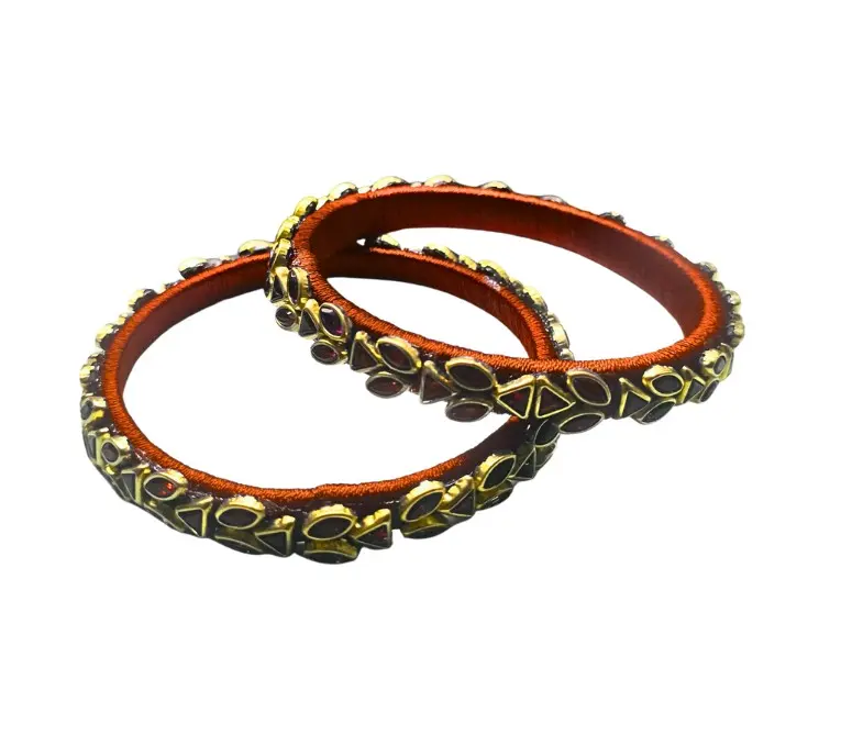Handcrafted Thread Bangles with Kundan Leaf Embellishments
