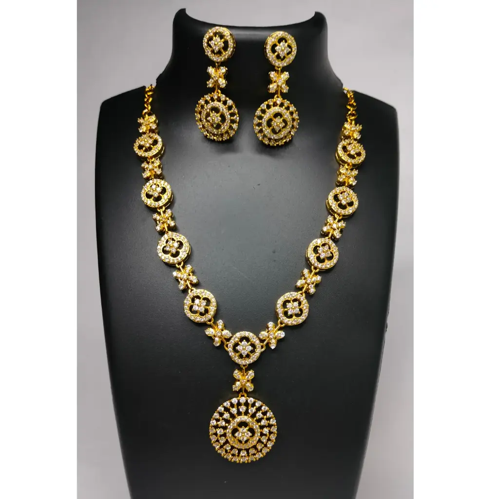 Floral CZ Gold-Finish Necklace Set (Imitation Jewellery)