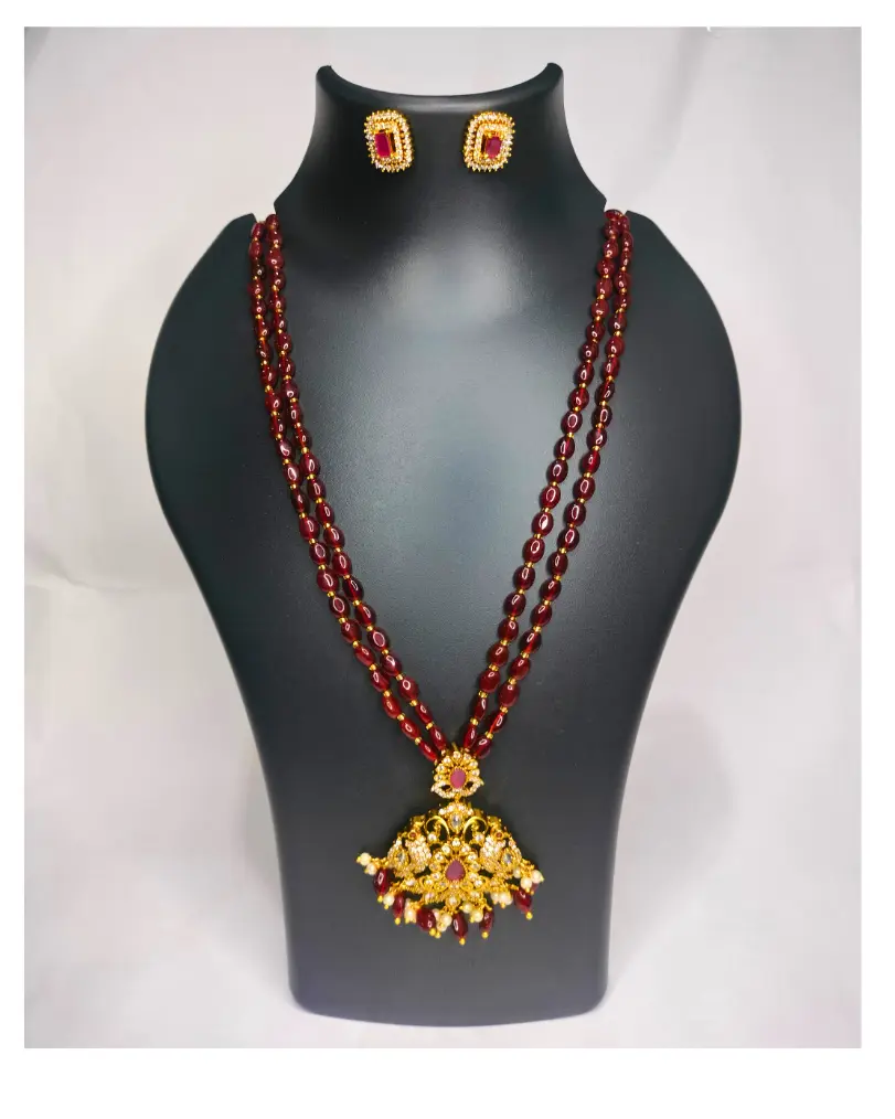 Monalisa Beads Haram Set with Antique Pendant & Earrings