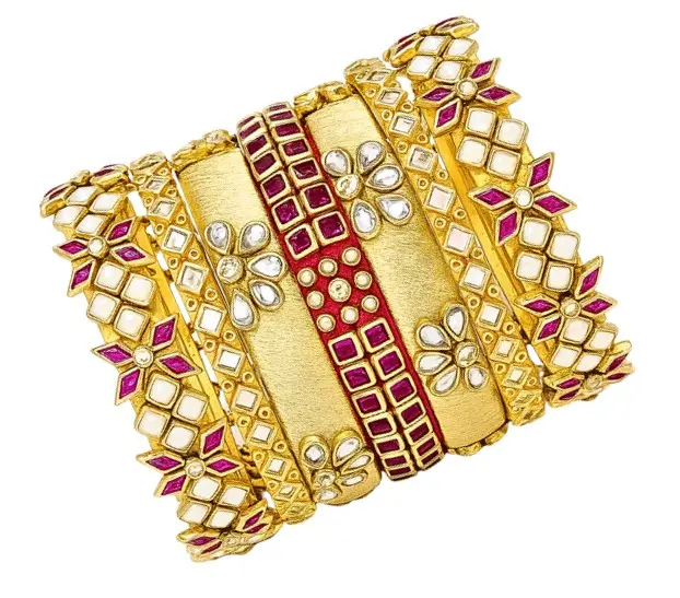 Kundan Glory – Gold & Ruby Bridal Bangle Set