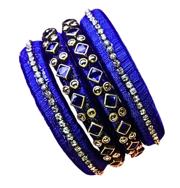 Royal Blue Stone-Studded Thread Bangle Set