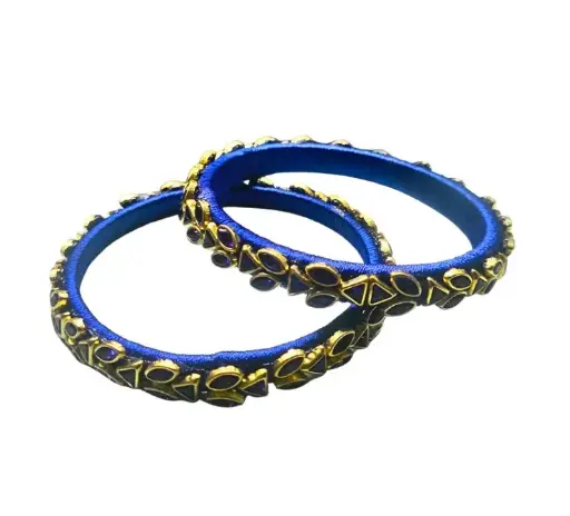 Handcrafted Thread Bangles with Kundan Leaf Embellishments