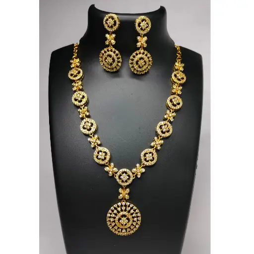 Floral CZ Gold-Finish Necklace Set (Imitation Jewellery)