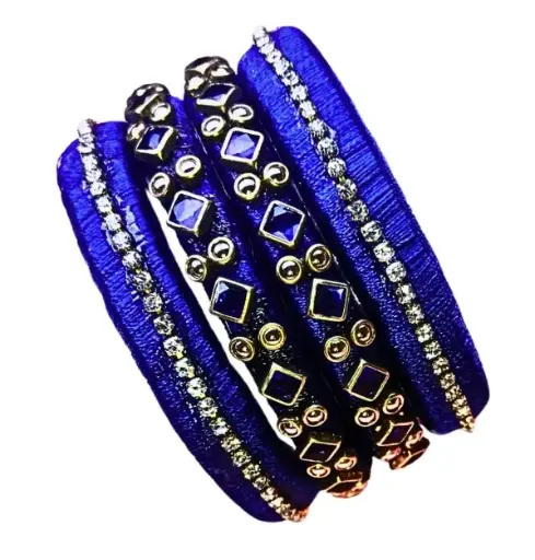 Royal Blue Stone-Studded Thread Bangle Set