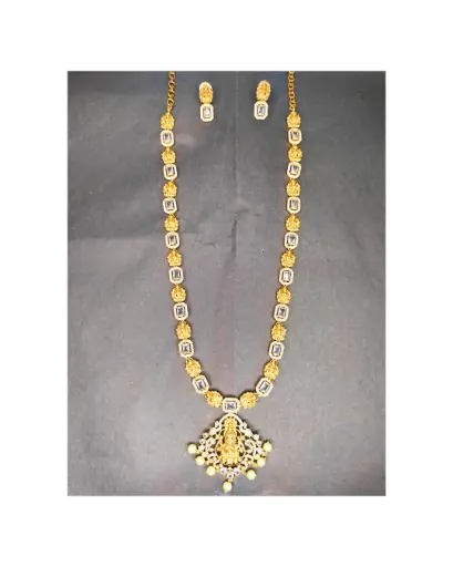 Lakshmi Devi Temple Haram Set with Earrings – Antique Gold Finish