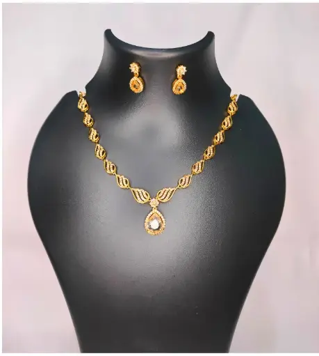 Elegant Gold-Plated Necklace Set with Teardrop Pendant & Matching Earrings