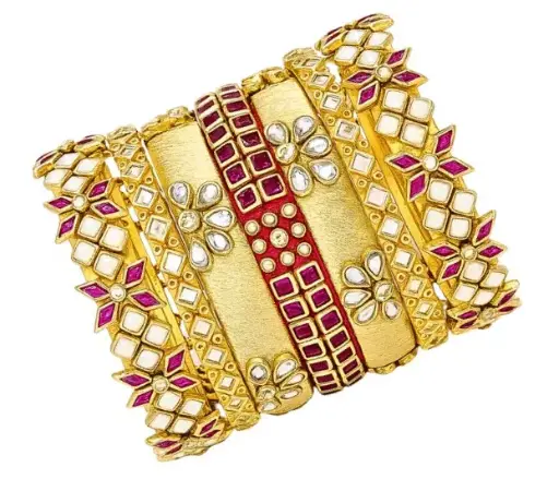 Kundan Glory – Gold & Ruby Bridal Bangle Set