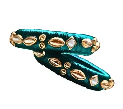 Teal Treasure – Kundan Embellished Thread Bangles