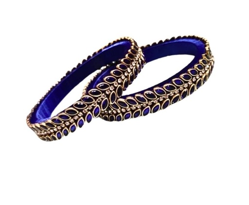 Royal Charm – Blue Mirror-Embellished Thread Bangles